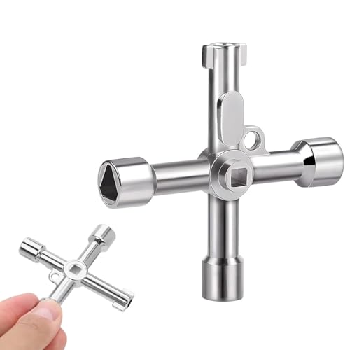 Llave Multifuncional de 4 puntas, Llave Contador Agua, Armario Eléctrico, ascensor, contador gas, Gabinete eléctrico, para válvulas, Multifuncional, Color Plateado