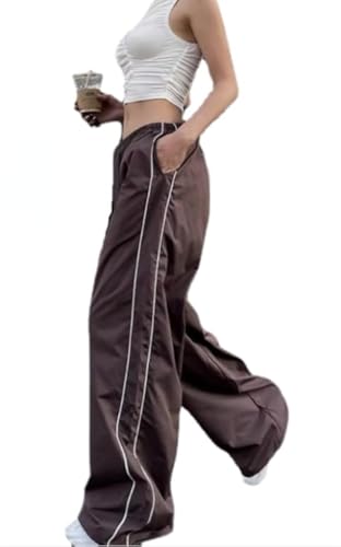 XPONNI Track Pants Women Baggy Y2k Fall Fashion 2022 Fall Pants for Women 2022 (Brown S Small)
