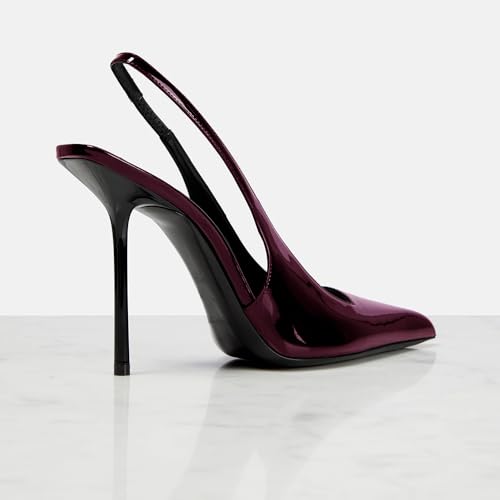 Image of THESHY Women's Pointed Toe High Stiletto Heels Slingback Stretch Slip-on Pumps Backless Patent Leather Fashion Dress Shoes for Women