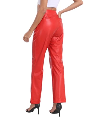 HDE Women's Pull On Faux Leather Kick Flare Pants High Waisted Pant with Pockets4