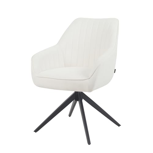 B&D home Esszimmerstuhl ARVIT – Drehbarer Armlehnstuhl mit Taschenfederkern & 360° Funktion – Polsterstuhl in Creme Beige – Moderner Küchenstuhl mit Webstoff & Metallgestell Schwarz