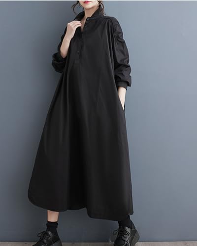 Image of ellazhu Womens Fall Casual Patchwork Funky Long Sleeve Designer Dress Loose Blouse GY2787 A
