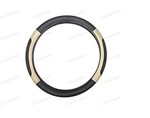 CARIZO Car Steering Wheel Cover | Microfiber Leather | Breathable, Anti Slip | Odourless | Patch Series | Black & Beige for Maruti Suzuki Swift Dzire (Type-I) 2008-2012