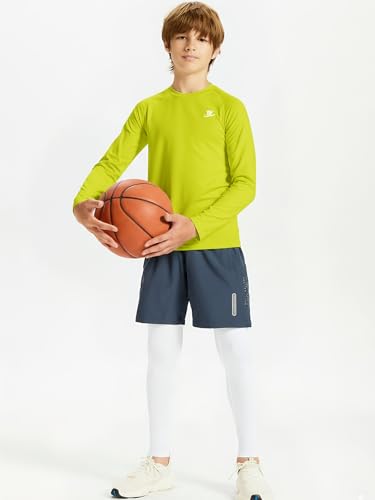 Image of DEVOROPA Youth Boys Compression Shirt Long /Short Sleeve Football Baseball Undershirt Quick Dry Kids Sports Baselayer Crewneck