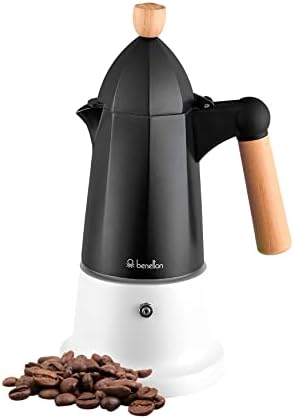 UNITED COLORS OF BENETTON Black \u0026 White - Cafetera Italiana de 6 tazas,  Aluminio, Mango y Pomo de Madera de Haya, Acabado Suave al Tacto, Negro y  Blanco - PREYCA