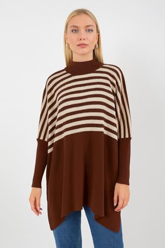 Image of Women's Crew Neck Batwing Sleeve Split Hem Oversized Knit Poncho Sweater