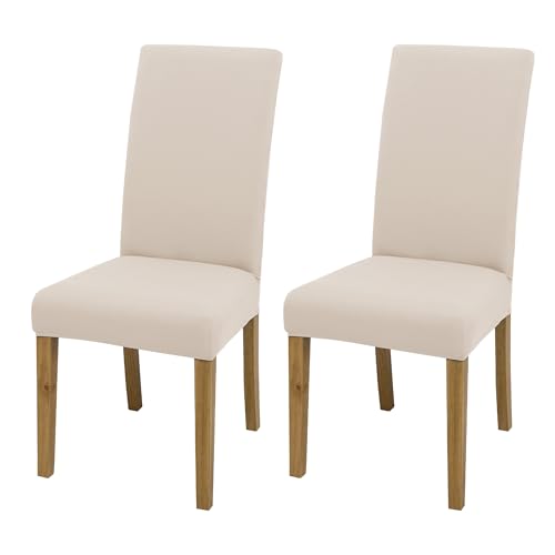 Fundas elásticas universales para sillas (Juego de 4/6/8 Piezas con Respaldo) para salón, Cocina, Oficina, Comedor, Fundas para sillas de Fiesta, Lavables y extraíbles. (2, Beige)