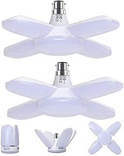 HZSANUE B22 Bayonet LED Garage Light 28W, Daylight White 6500K 3100Lm Deformable Workshop Lamp with 4 Adjustable Panels, LED Ceiling Lighting, for Garages, Basement, Warehouse, Attic, Gym(Pack of 2)