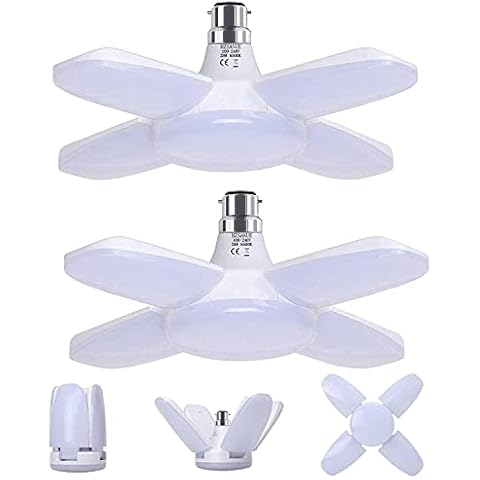 HZSANUE B22 Bayonet LED Garage Light 28W, Daylight White 6500K 3100Lm Deformable Workshop Lamp with 4 Adjustable Panels, LED Ceiling Lighting, for Garages, Basement, Warehouse, Attic, Gym(Pack of 2) Cover
