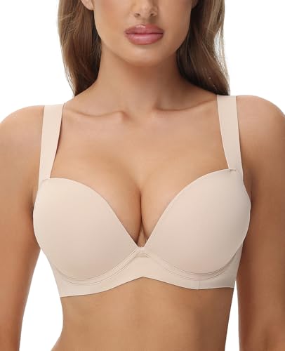 Image of Upushall Push Up Padded Bras for Women Add 2 Cups Deep V Deep V Plunge Underwire Support Everyday Bra