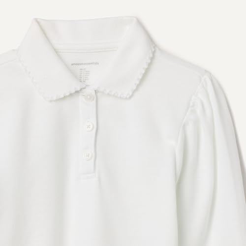 Amazon Essentials Mädchen Einheitliches Piqué-Langarm-Poloshirt, Weiß, 6-7 Jahre