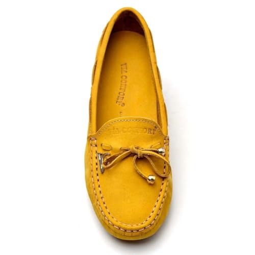 Sapato Mocassim Drive Feminino Casual em Couro Resistente Prático e Confortável (36, Amarelo)