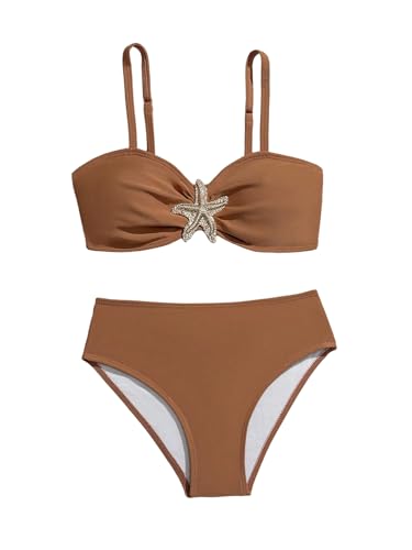 Image of RoseSeek Girl's 2 Piece Padded Bathing Suit Wireless Starfish Swimsuit Spaghetti Strap Vacation Beachwear Set