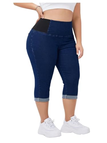 Verdusa Womens Plus Size Capri Jeans High Waisted Tummy Control Stretchy Fitted Denim Pants Medium Wash X-Large Plus