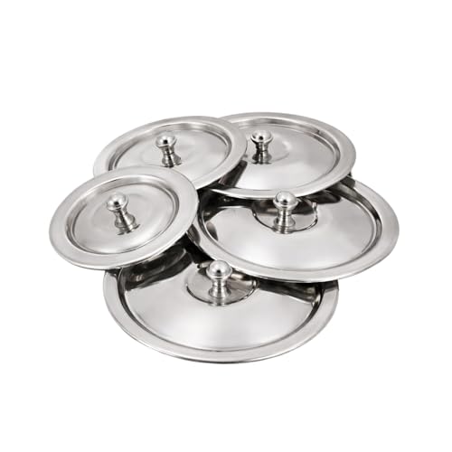 Image of KC Stainless Steel Heavy Gauge Ciba /Lids /Tope /Cheeba Cover Set of 5 with Knob, 14.5cm, 15.5cm, 16.5cm, 18cm, 19cm