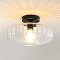 Fanousek Semi Flush Mount Ceiling Light, 11.8" Vintage Clear Glass Ceiling Lights, 1-Light Mid Century Modern Drum Close to Ceiling Light Fixtures for Bedroom Kitchen Entryway Hallway Porch Foyer