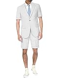 Men's Summer Leisure Linens Suits Vintage 2 Piece Short Suits Casual Short Sleeves Jacket Blazer Shorts Set for Beach Wedding White 40