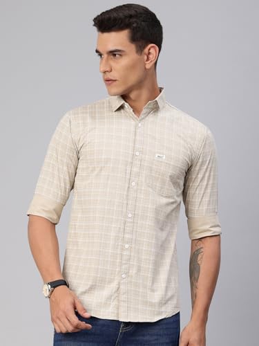Image of Majestic Man Comfort Slim Fit Spread Collar Small Checked Cotton Casual Shirt
