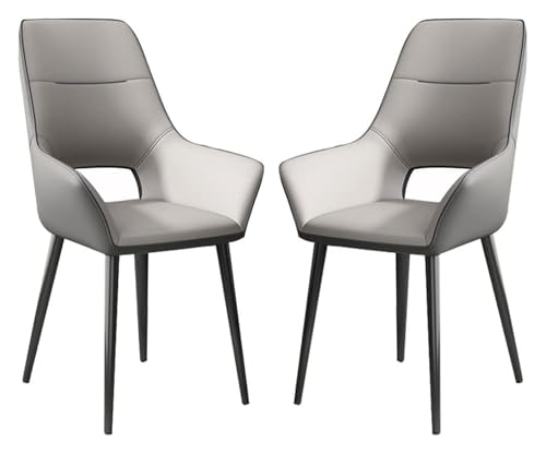 JKJZSALJ Sillas De Comedor De Cuero para Cocina, Juego De 2, con Reposabrazos Ergonómicos, Respaldo Y Patas De Hierro Forjado para Mostrador, Sala De Estar, Recepción, Gris Claro Y Gris Oscuro.