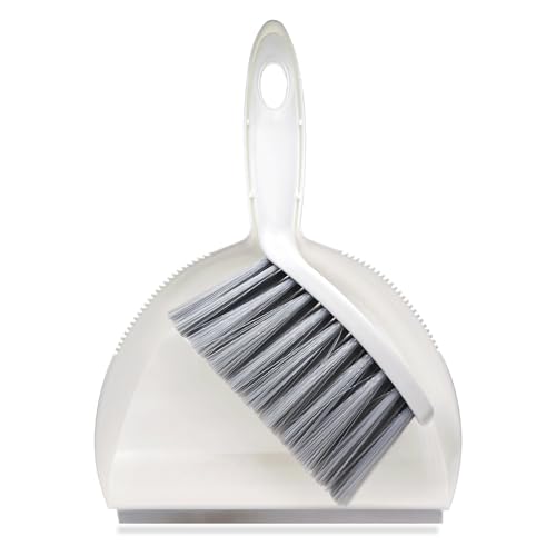 Mini Broom and Dustpan Set Hand Broom with Dustpan Combo Nesting Snap-On Handheld Dust Pan and Brush Set Small Broom and Dustpan Set for Kitchen Desktop Pet Floor Sofa Grey White
