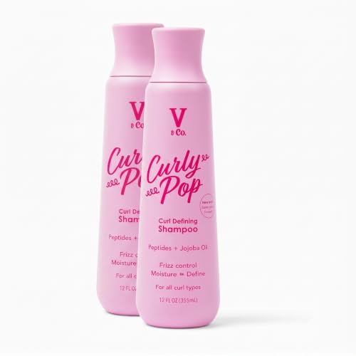 V&amp;CO. Curly Pop Curl Defining Shampoo – Sulfate Free &amp; Paraben Free Moisturizing Hair Care with Peptides, Amino Acids &amp; Jojoba Oil for Hydration, Frizz Control &amp; Healthy Curls – 12 fl oz, (Pack of 2)
