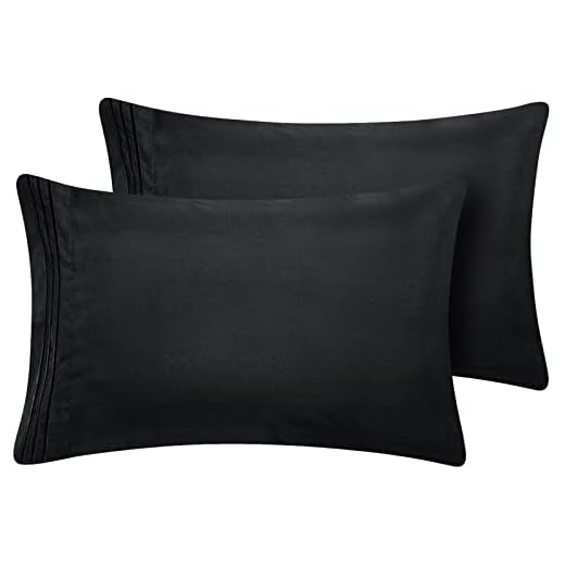 CozyLux King Pillowcase Set of 2 Luxury 1800 Series Double Brushed Microfiber Bed Pillow Cases Embroidered 2 Pack 20x40 inches, Black Pillow Covers with Envelope Closure