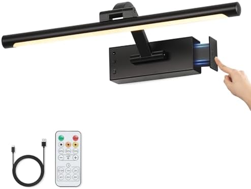 Picture Light Removable Battery Charging, 16in Wireless Art Light for Paintings, Dimmable 5000mAh Recharging Battery Picture Light with Remote Control for Pictures Display