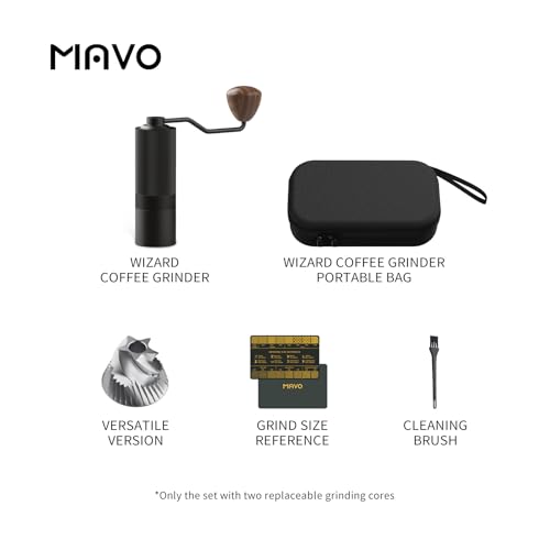 Image of MAVO Manual Coffee Grinder, Wizard Hand Coffee Grinder, Capacity 25g with CNC Stainless Steel Pentagon Conical Burr, Adjustable Setting, Burr Coffee Bean Grinder for French Press, Pour Over Black
