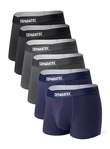 Separatec Calzoncillos tipo bóxer de algodón para hombre, transpirables, suaves, de ajuste clásico, con bragueta funcional, paquete de 6, Corto: Azul Marino + Negro + Gris Oscuro, S Cover