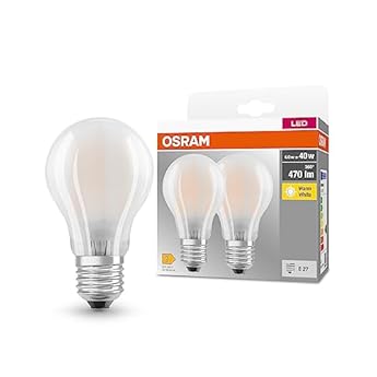 Foto di OSRAM Lampada LED BASE CLASSIC A GLFR 40 con attacco E27, goccia, confezione doppia, 4W, 470lm, 2700K, luce bianca calda, bassa emissione di calore, lunga durata, basso consumo energetico
