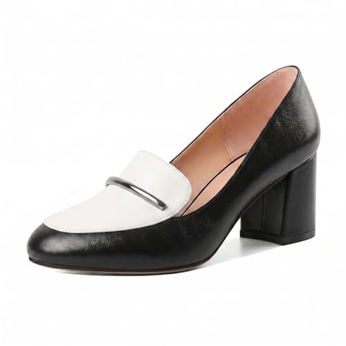 Image of Eldof Women's Pumps Block Heel Round Toe Slip On Chunky Loafer Heel Dress Shoes Pumps for Women 2.5 Inches