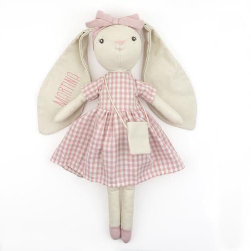 Mi Pipo - Muñeco de Trapo Personalizado - Conejita | Peluche Bebe con Nombre en Vinilo Termoadhesivo | Juguete Seguro Desde 0 Meses | Muñeco de Tela 40cm en Algodón y Lino | Normativa UNE-EN 71