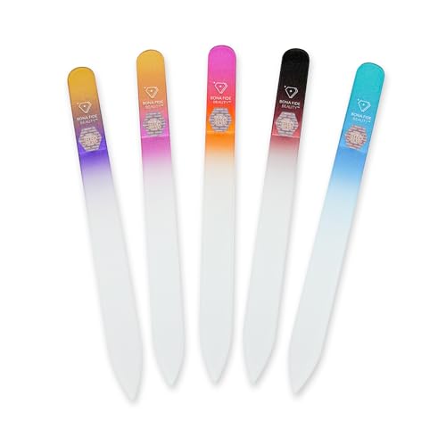 Bona Fide Beauty Czech Glass File Set - 5 Piece Crystal Nail Files (Multicolor). Reusable Bulk Nail Files from The EU.