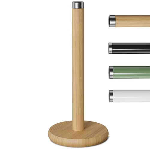 Portarrollos de Cocina JAMAX, Color Blanco, Soporte para Toallas de Papel, de Acero Inoxidable, Organizador de Rollos de Cocina, dispensador de Rollos de Cocina clásico para Cualquier Cocina (Madera)