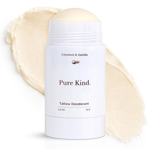 Pure Kind Natural Tallow Deodorant Aluminum-Free Baking Soda-Free Grass-Fed Beef Tallow Magnesium & Jojoba Oil Long-Lasting Odor Protection for Men & Women (Coconut & Vanilla)