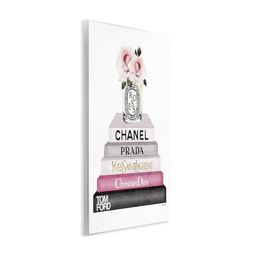 Image of Book Stack Fashion Candle, 13 x 19 Inch Mounted Print on Wall Plaque | Stupell Industries . By Amanda Greenwood . Graphic art still life charm . Ready to hang . Made in USA