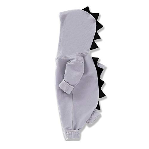 Newborn Infant Baby Boy Girl Cartoon Clothes Dinosaur Shark Hoodie Romper Jumpsuit Onesie Outfit Set (Grey Dinosaur Romper, 6 - 12 Months)