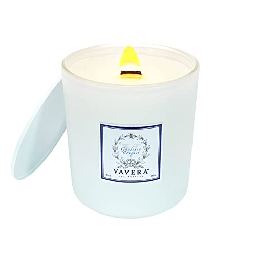 Vavera Gardenia Bouquet Long Burning Wooden Wick Natural Soy Luxury Candles (11Oz / 65 Hr/Matte White Jar) Smells Like Actual Fresh Gardenia. Vegan Soy Candles Hand-Crafted In The Usa. #TOP2