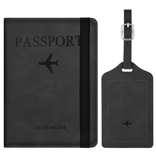 APXEL Protege Passeport en Cuir PU, 2 Pcs Étui Passeport avec Etiquette Valise, Porte-Passeport Hou… – Vignette