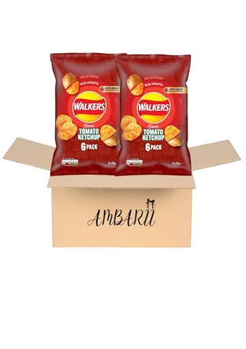 AMBARII Tomato Ketchup Crisps, Potato Chips, 6x25g, Pack of 2, total 12 pack of crisps