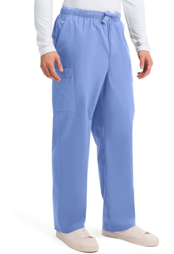Cherokee Scrub Pants for Men Cargo Nursing Bottom with Zip Fly, 7 Pockets, Elastic Waist & 2-Way Stretch Fabric – 4243
