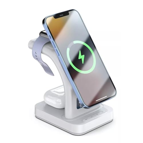 Base de Carregamento Sem Fio 5 em 1 Compativel Com iPhone e Android, Fones Bluetooth e Apple Watch D