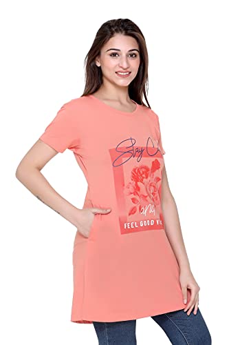 Image of Plush Women's Long Printed Cotton Round Neck Half Sleeve T-Shirt /Tshirts (DPL-PT-001)