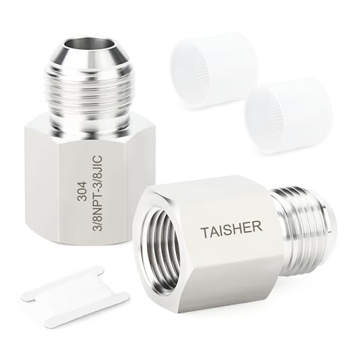 Image of TAISHER 2PCS Forging of 304 Stainless Steel JIC Flare Tube Fittings,3 /8 inch JIC Male x 3 /8 inch NPT Female,Half Union