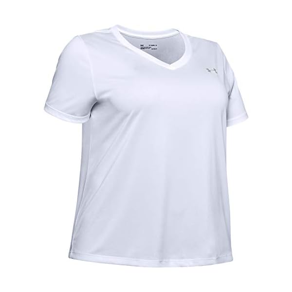 Under-Armour-Womens-Tech-Short-Sleeve-V-Neck-Solid Under Armour womens Tech Short-Sleeve V-Neck - Solid , White (100)/Metallic Silver , 3X