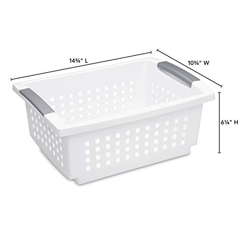 Sterilite 16628006 Medium Stacking Basket, White Basket W/ Titanium Accents, 6-Pack #TOP2