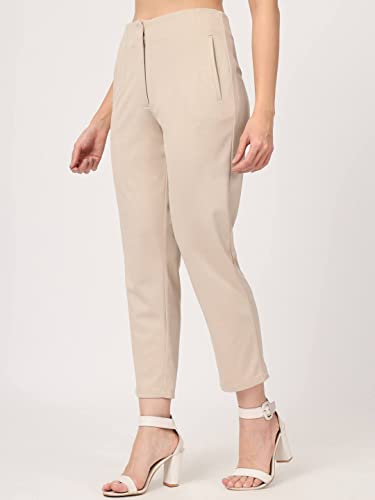 Image of BEATNIK Poly Knit Fitted Beige Womens Trousers