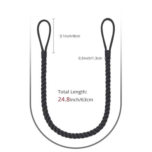 Pretty Jolly 2 Pack Natural Cotton Rope Curtain Tiebacks Boho Rustic Style Decorative Drape Tie Backs Elegant Hand-Woven Rope Curtain Holdbacks with Metal Hook for Home & Office Drapery (Cotton-Black) - Image 3