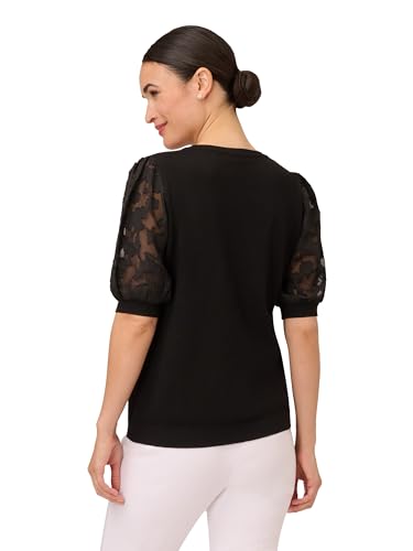 Image of Adrianna Papell Women's 3 /4 Floral Burnout Sleeve V-Neck Sweater