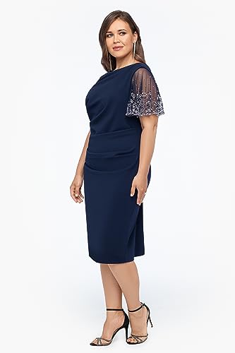 Image of Betsy & Adam Women's Short Ruched Crepe w /Beaded Flutter Sleeve